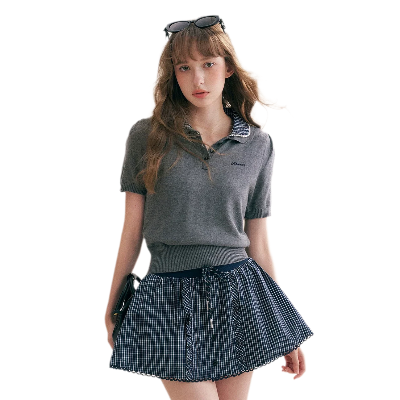 Wool Blend Plaid Skirt Set