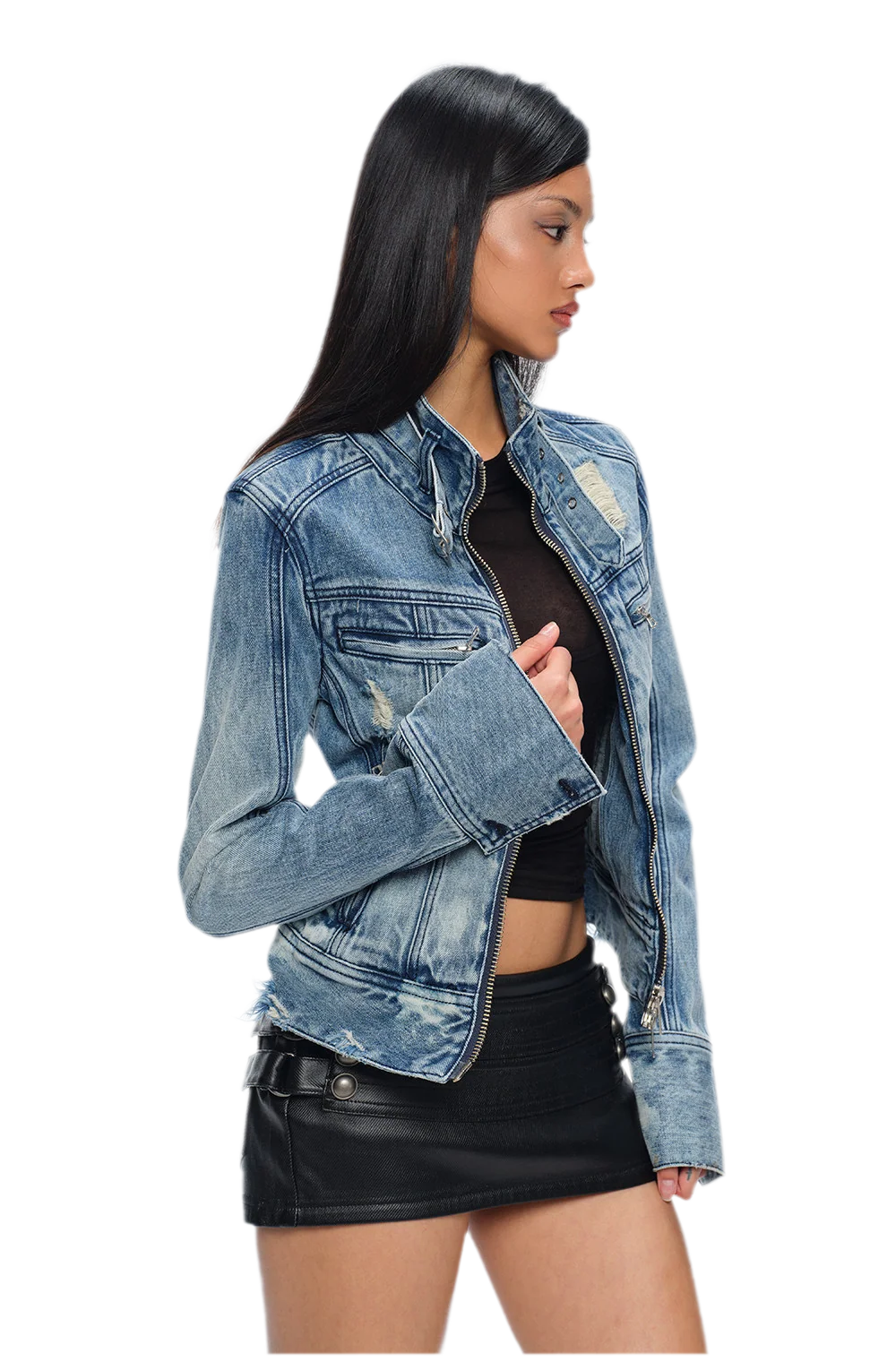 Distressed Cropped Denim Jacket