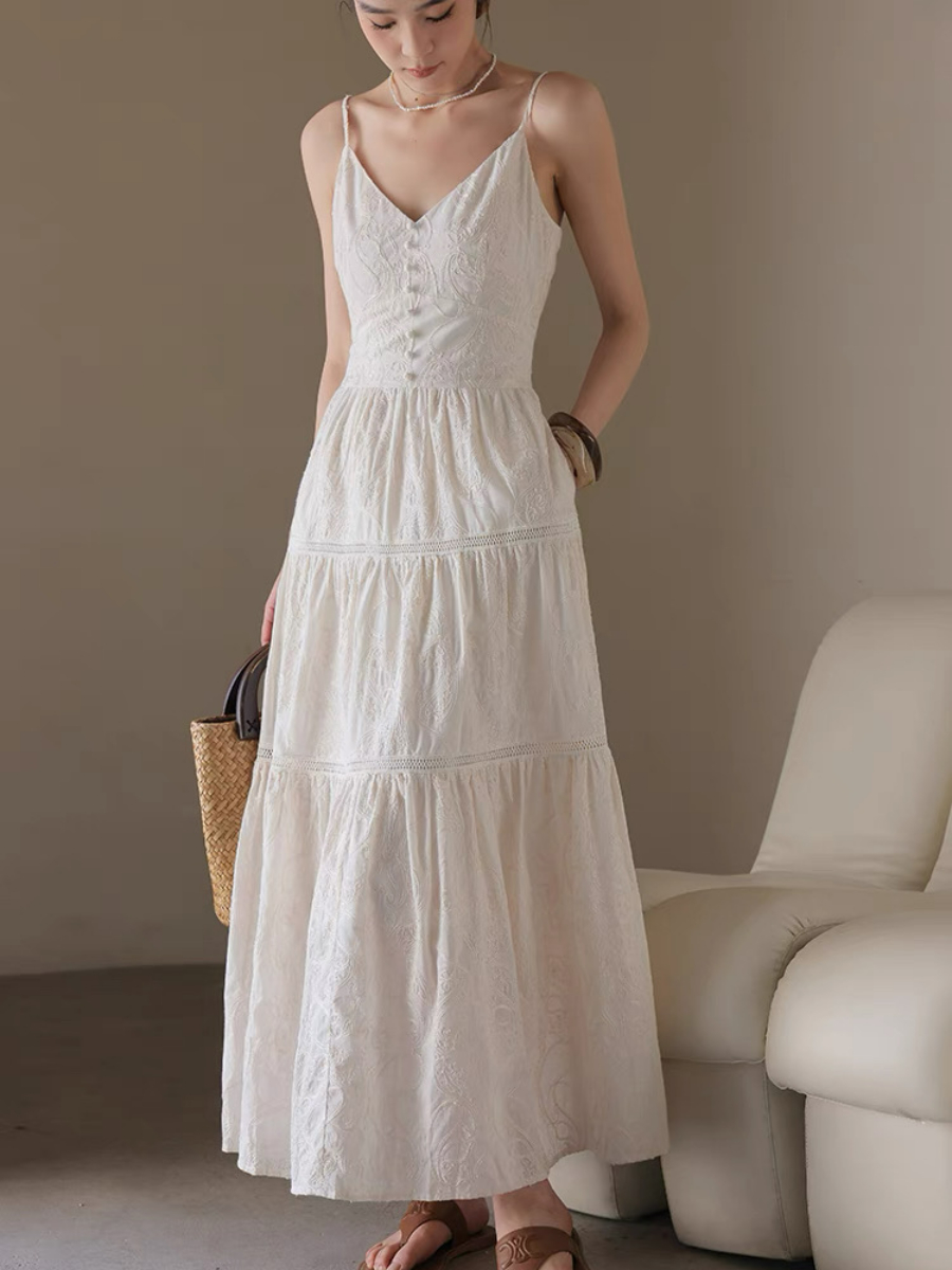 Xitalic Layered Graceful Embroided Flare Cami Dress