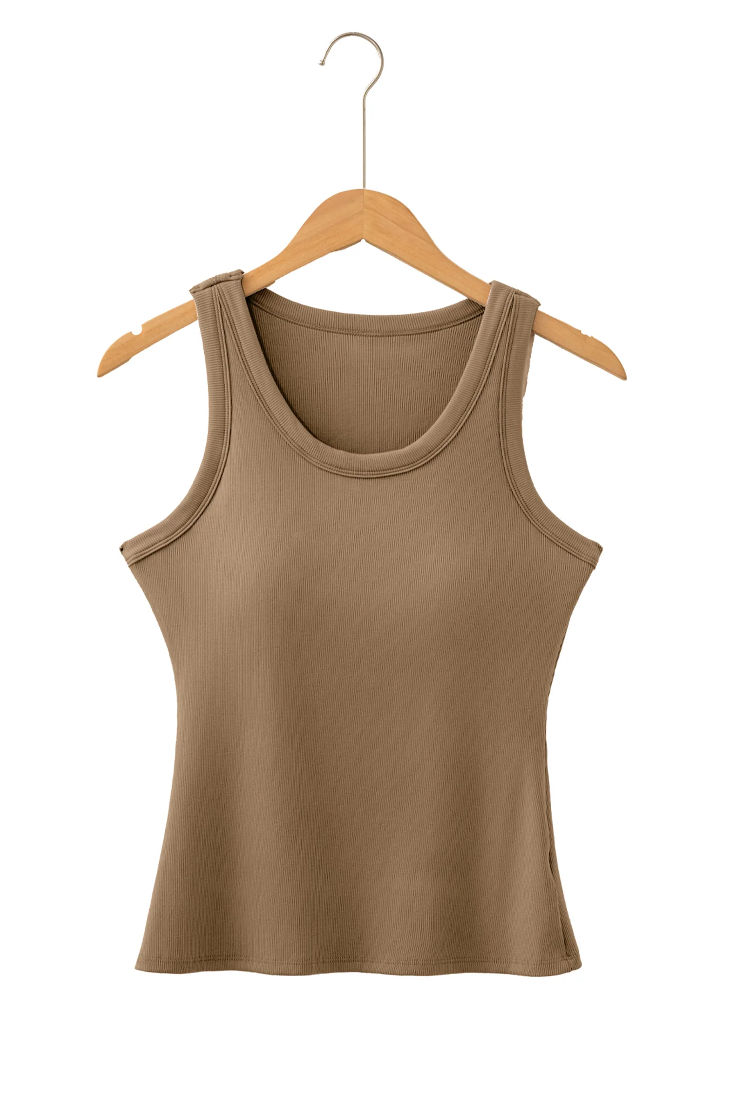 Summer Dark Khaki Slim Ribbed Padded Tank Top