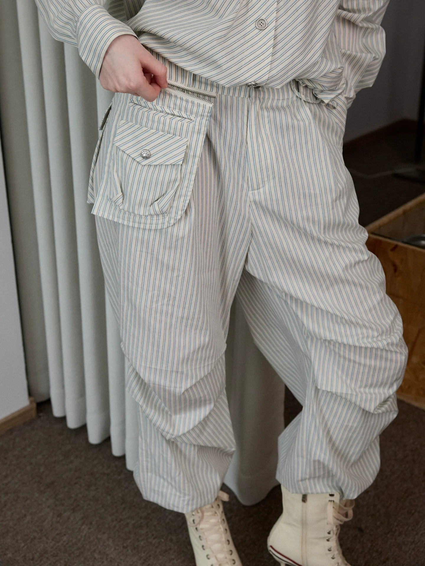 Retro Diagonal Cut Striped Bud Shirt