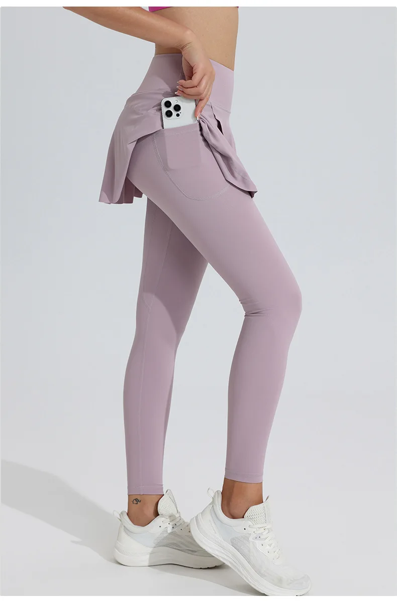 New Yoga Pants Women's High Waist Tennis Skirt Fitness Speed Drying Running Pocket Sports Skirt Tight Pants