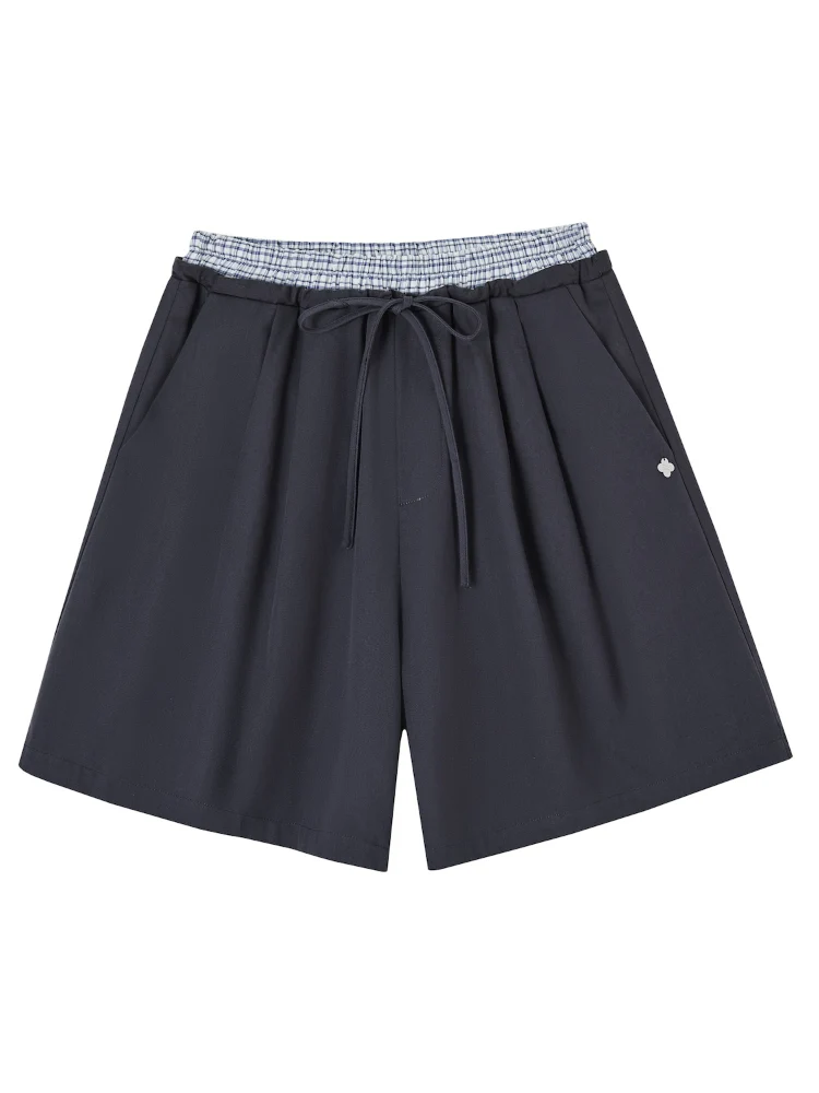 Fake Two-Piece Elastic-Waist Knee-Length Pants