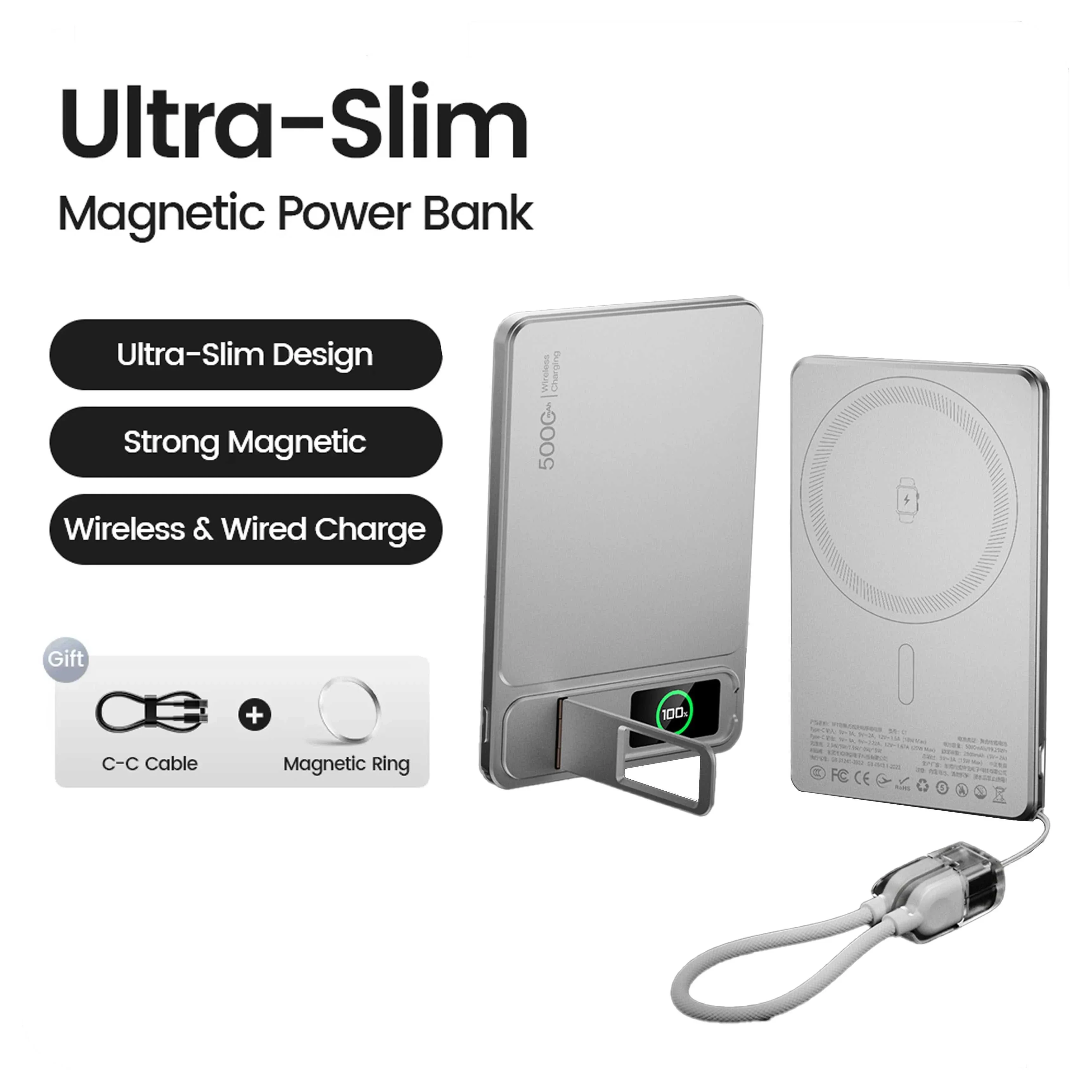 10000mAh Magnetic Wireless Power Bank – 15W MagSafe PD 20W Fast Charging