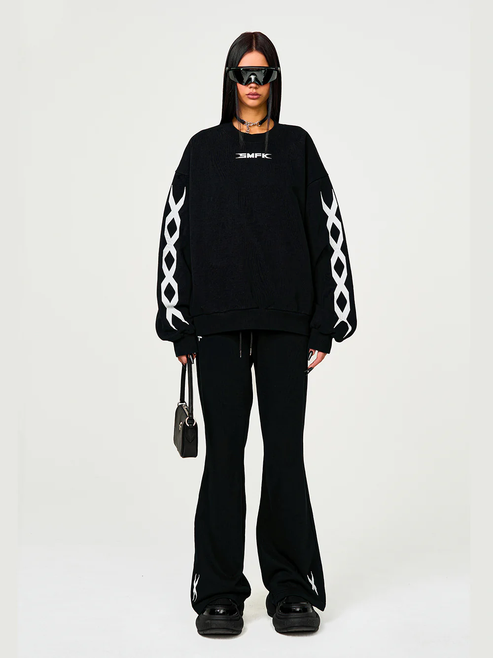 Black & White Compass Flared Sweatpants