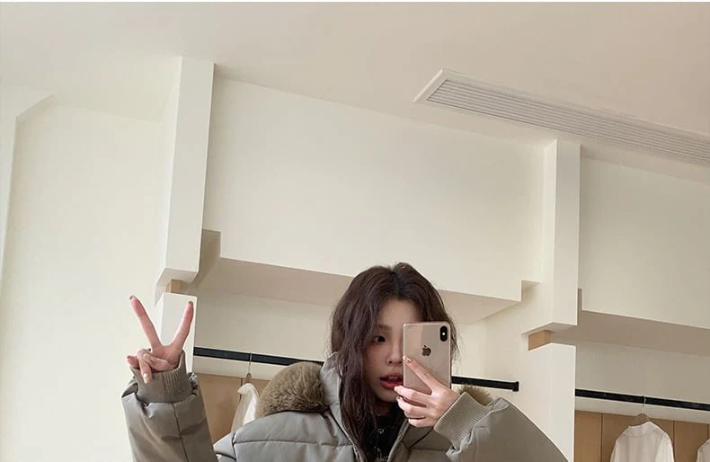 Furry Trim Hooded Zip-Up Puffer Jacket