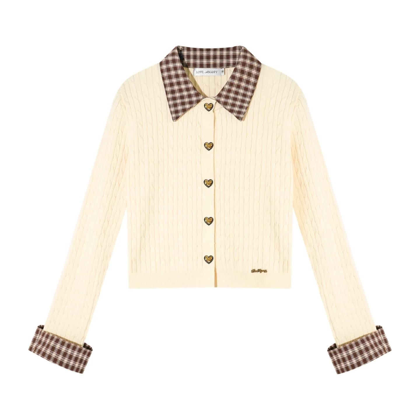 Wool Blend Plaid Patchwork Cable Knit Cardigan