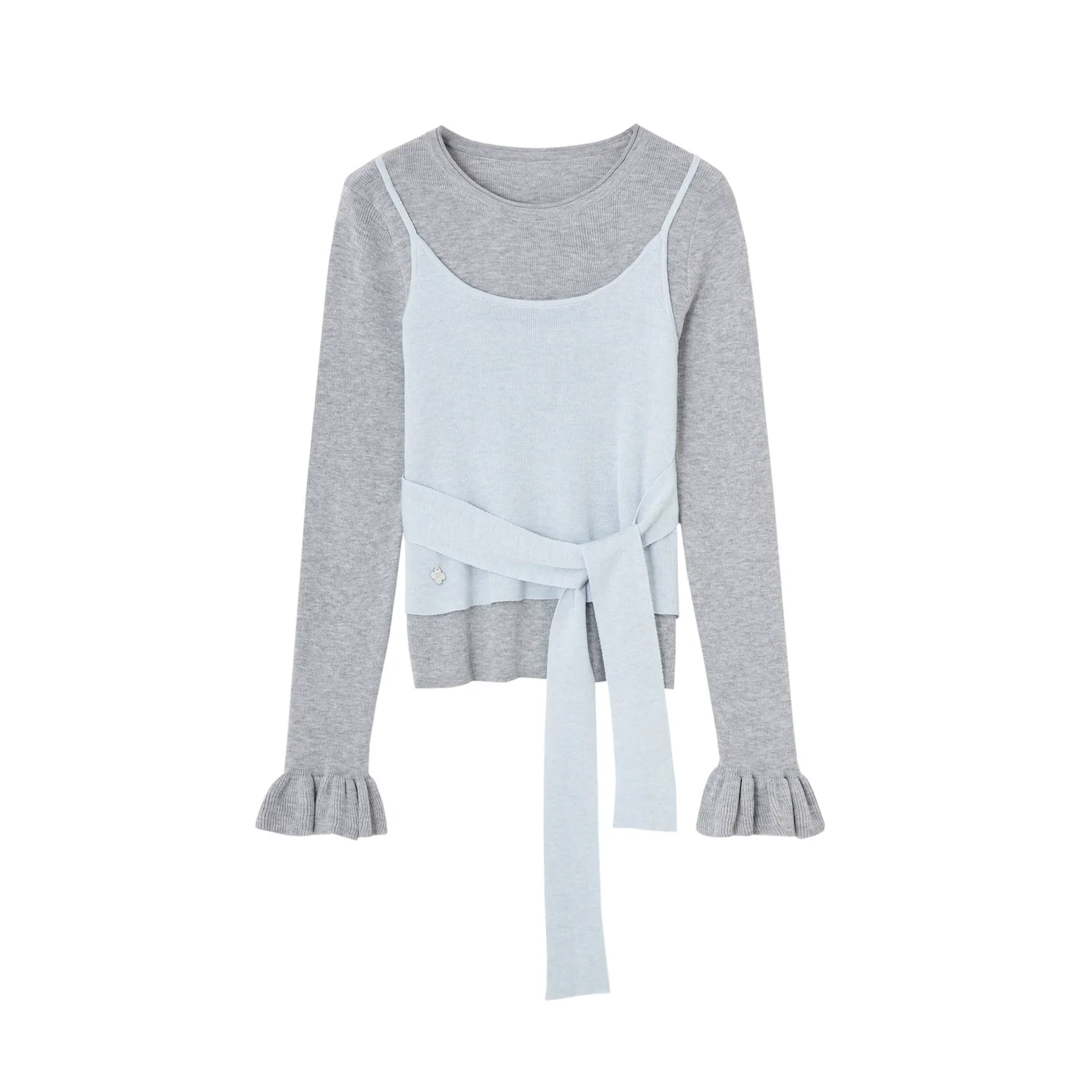 Contrast-Tie Layered Crewneck Knit Sweater