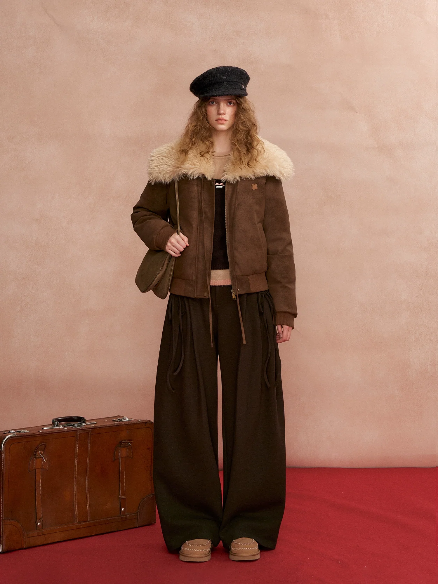 Pleated Bow Wool Blend Trousers