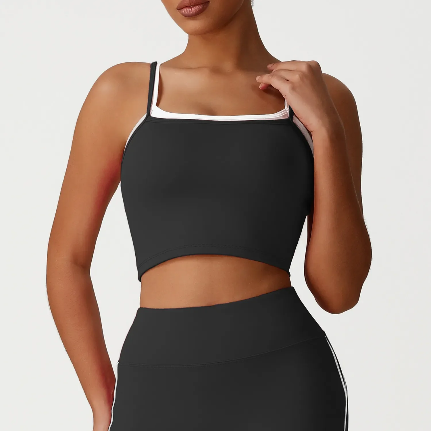 Fake Two-Piece Square Neck Yoga Tank Top