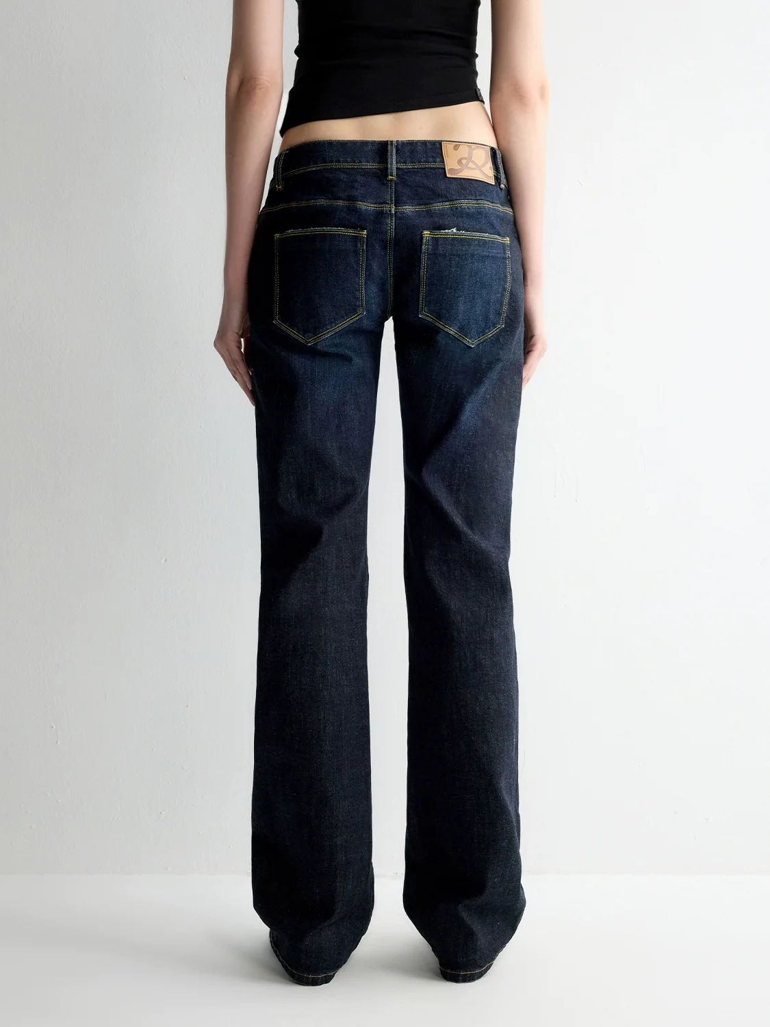Washed Ultra Low Waist Straight Leg Jeans
