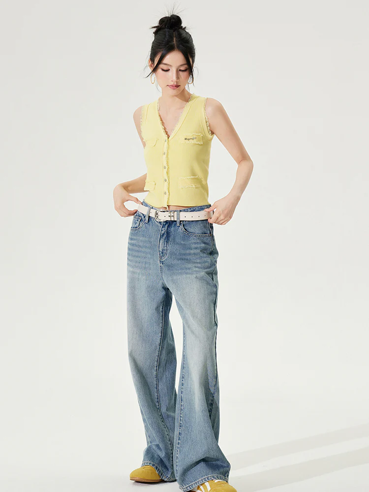 Lyocell V-Neck Raw-edge Ice-silk Vest