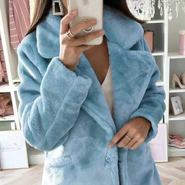 Warm Comfortable Pocket Faux Winter Women's Coat Fur