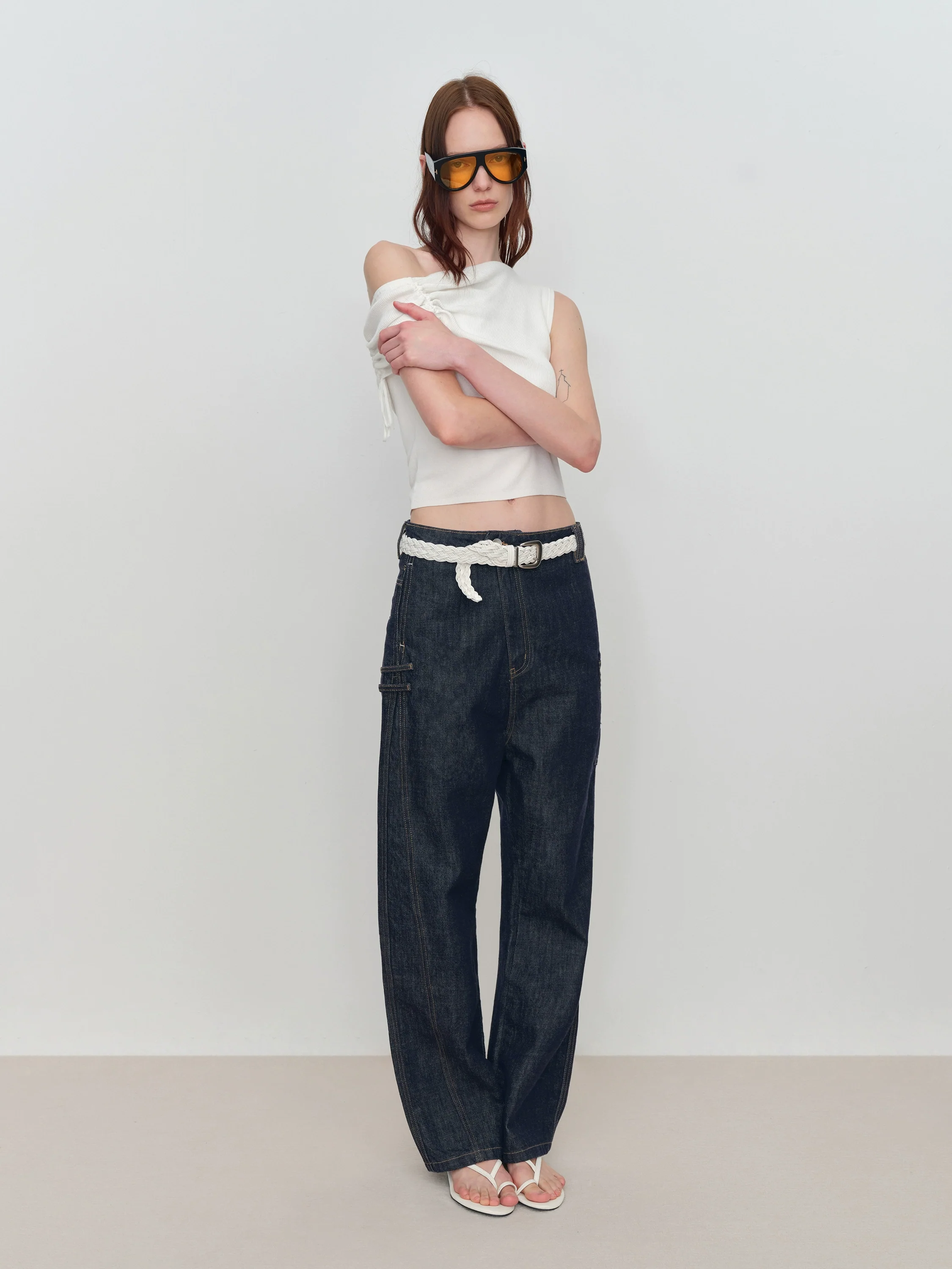 Micro Raw Denim Low-Rise Jeans