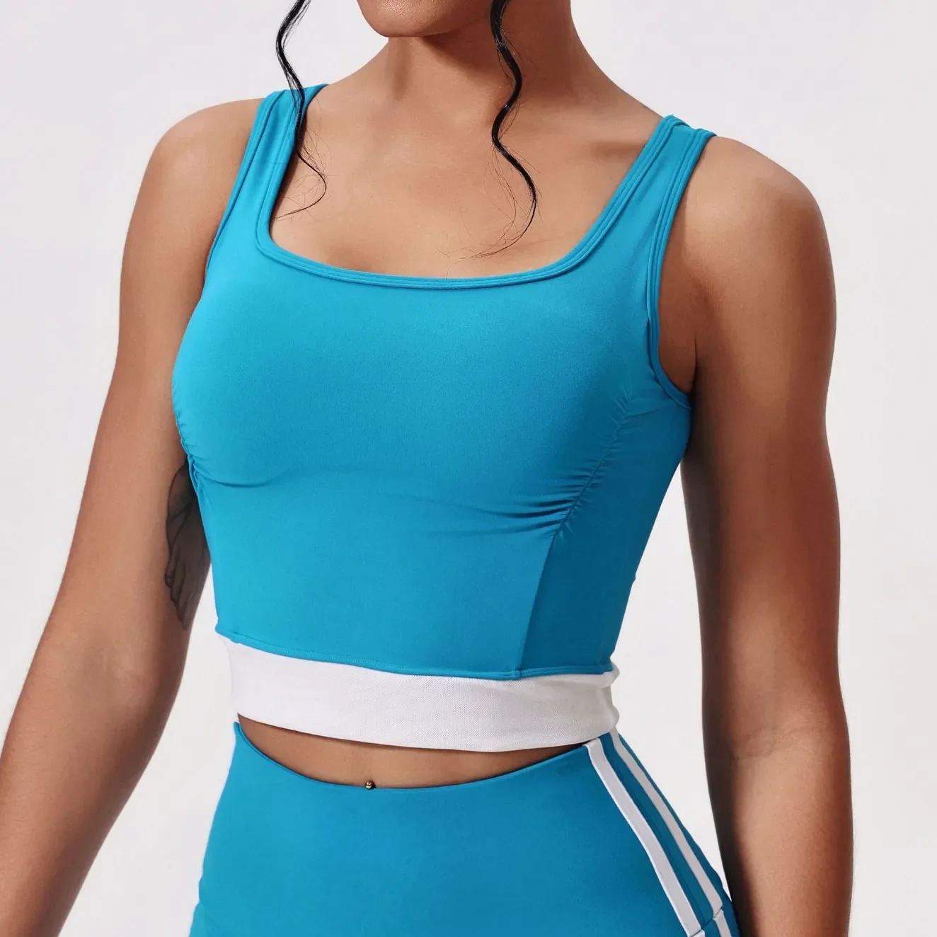 Contrast Color Yoga Pleated Bra Sports Vest