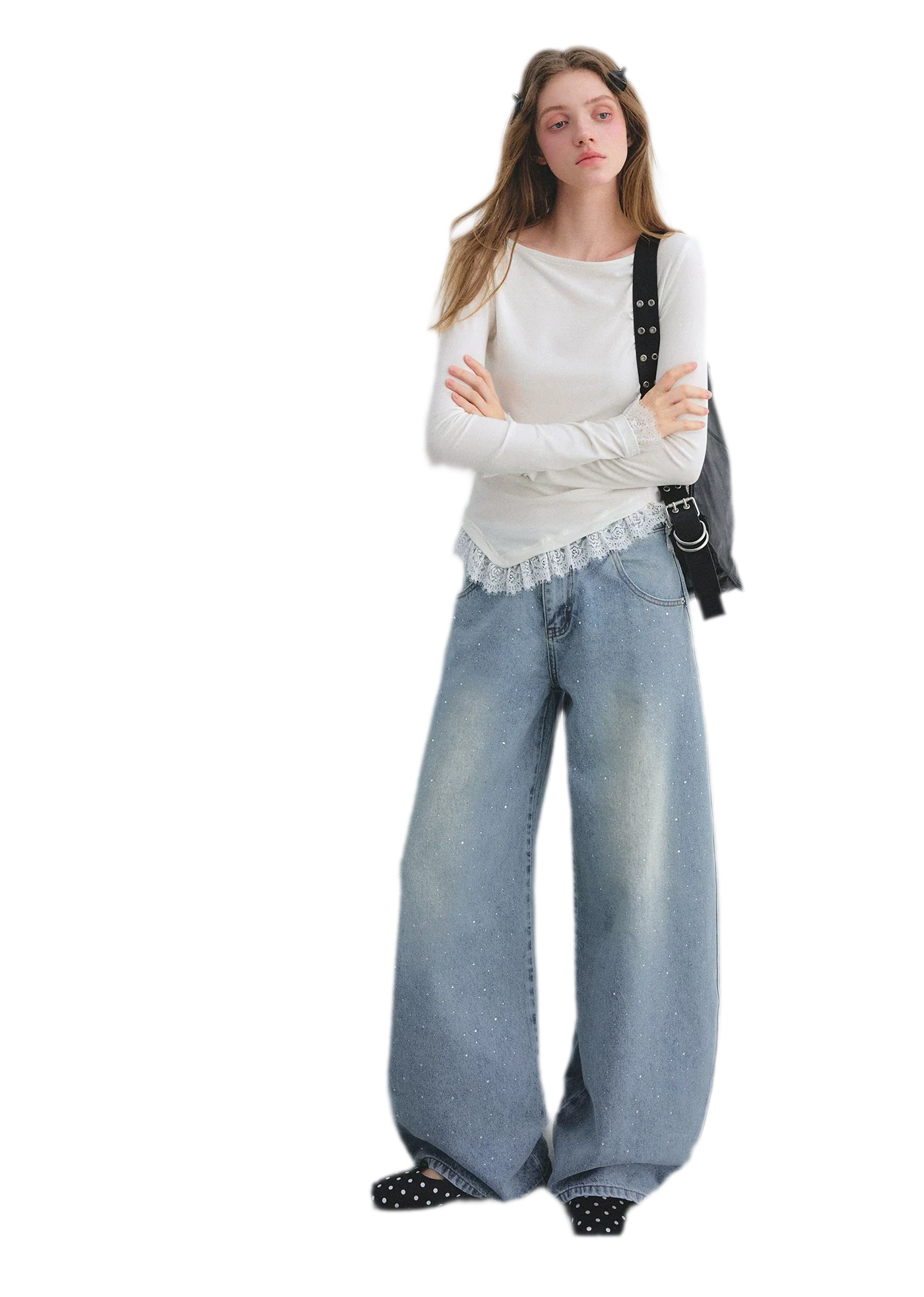 Lace Panel Ruched Hem Top