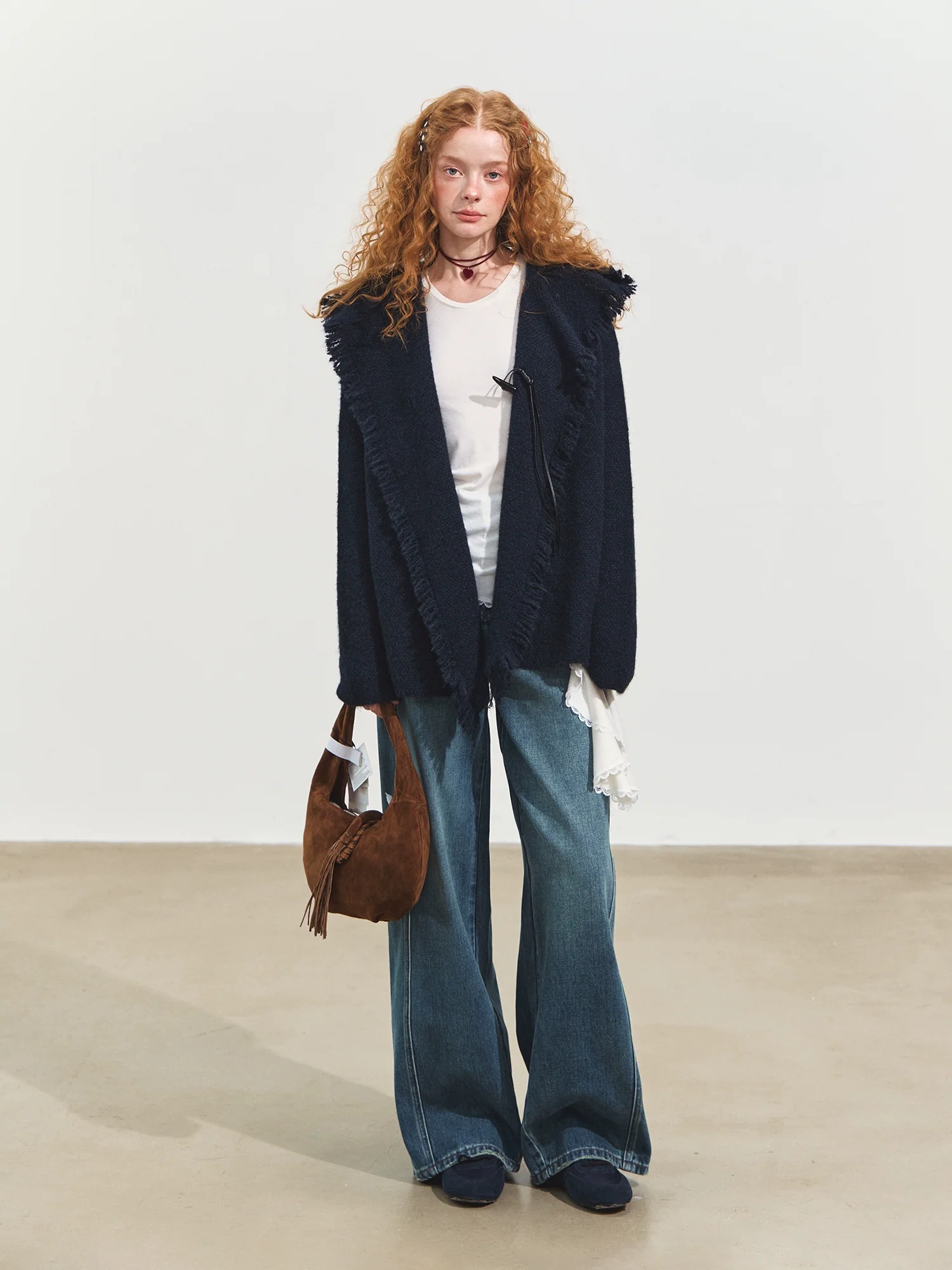 3D Seam Wide-Leg Crescent Denim Pants
