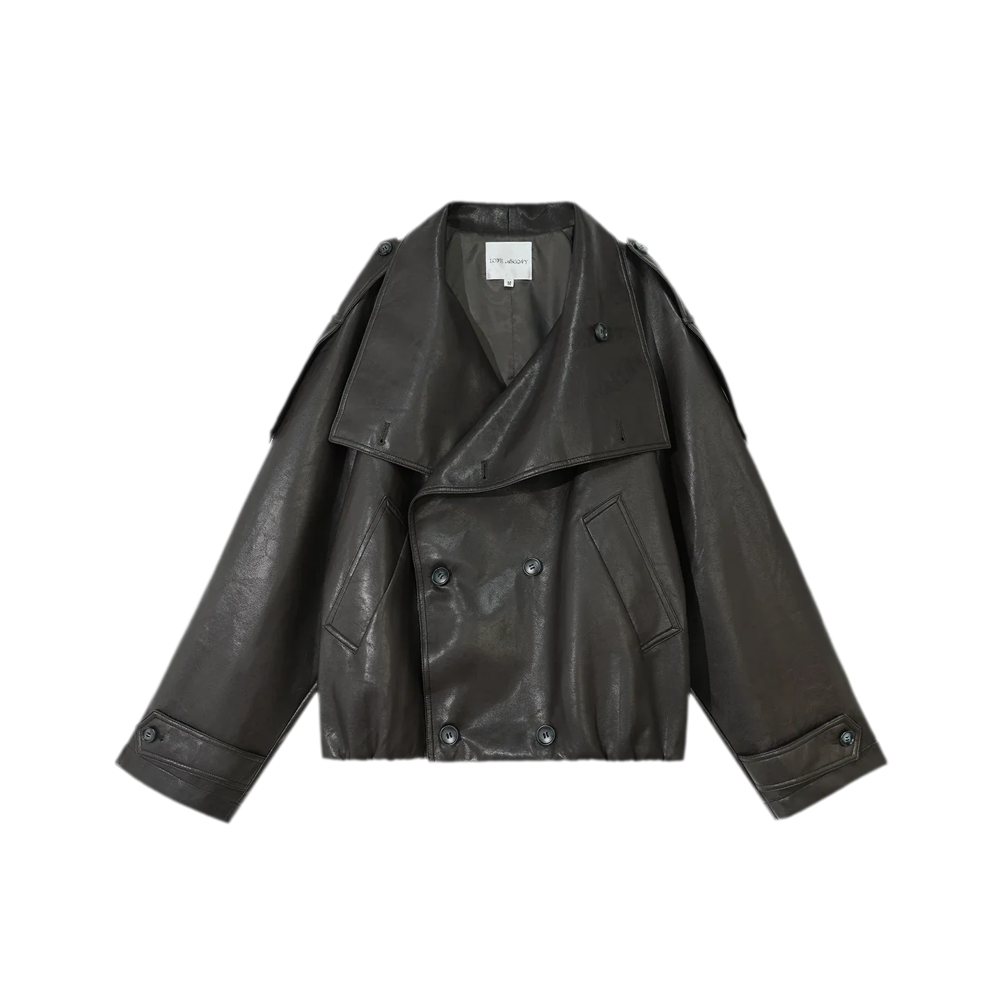 Faux-Leather Oversized Double-Breasted Jacket