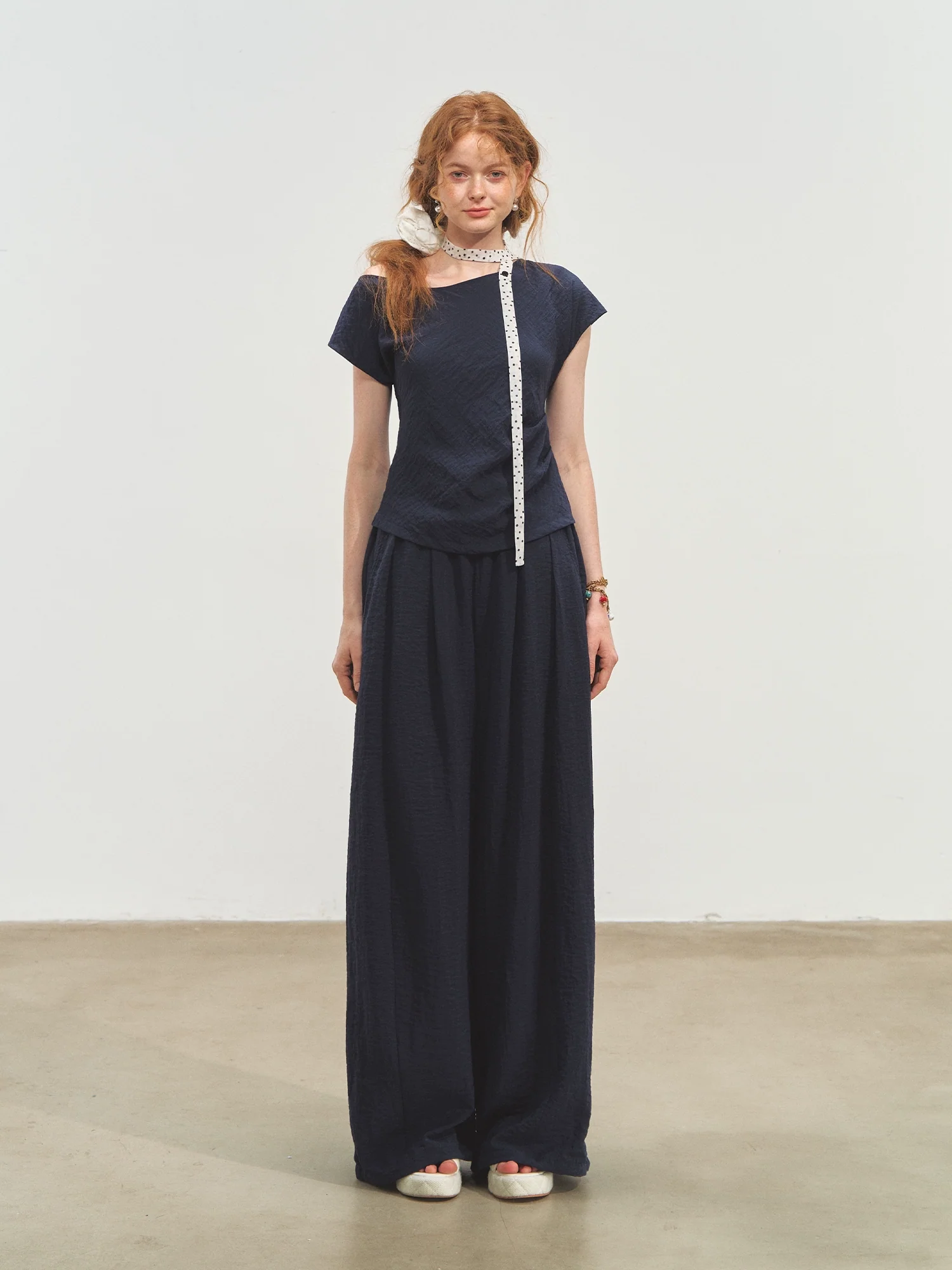 Draped Lazy Asymmetric Shoulder Convertible Top Set