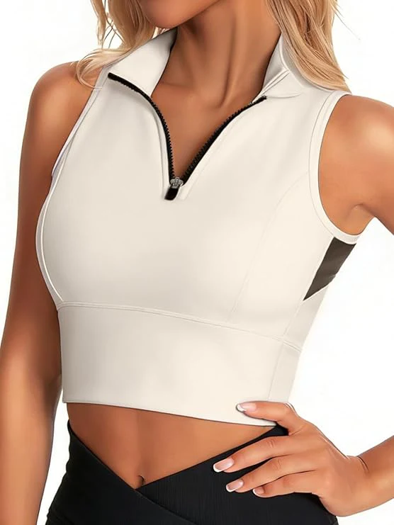 Half-Zip Stand-up Collar Crop Tank
