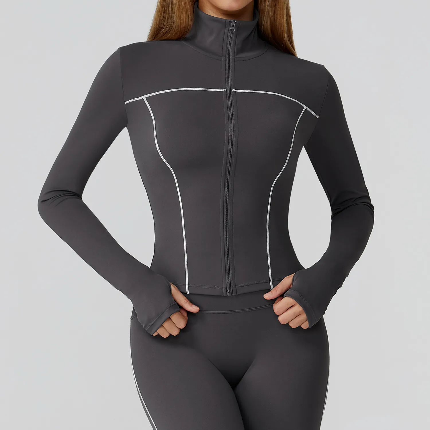 Contrast Color Slim Yoga Jacket