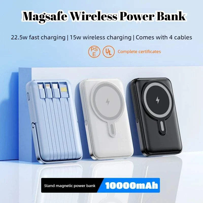 MagStream Pro 30000mAh Magnetic Power Bank with Built-in Cables & Stand