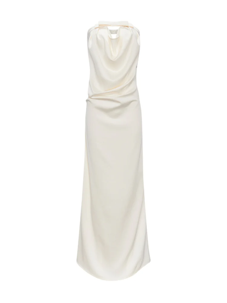 Halter Bowknot Cowl Neck Backless Dress