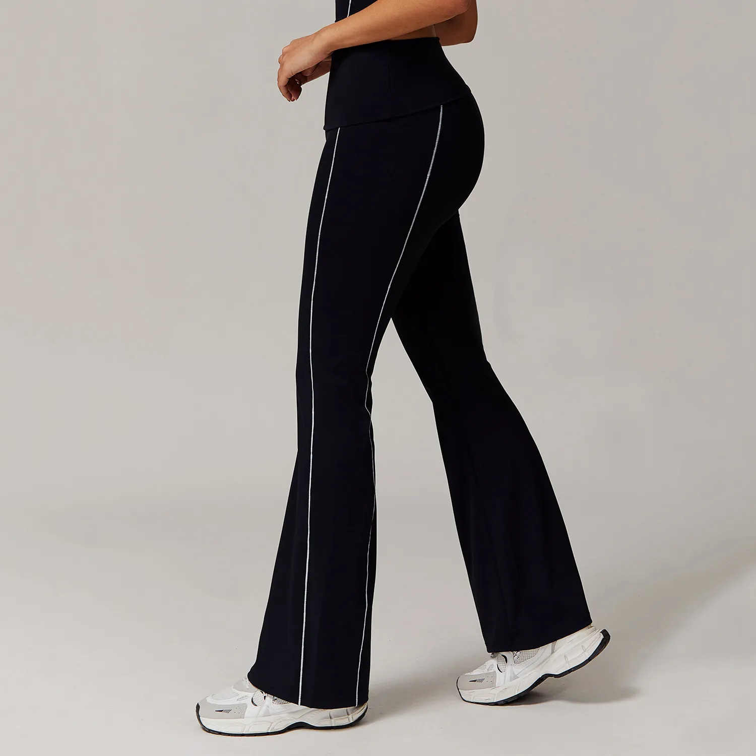Folded Waist Sports Flared Leggings