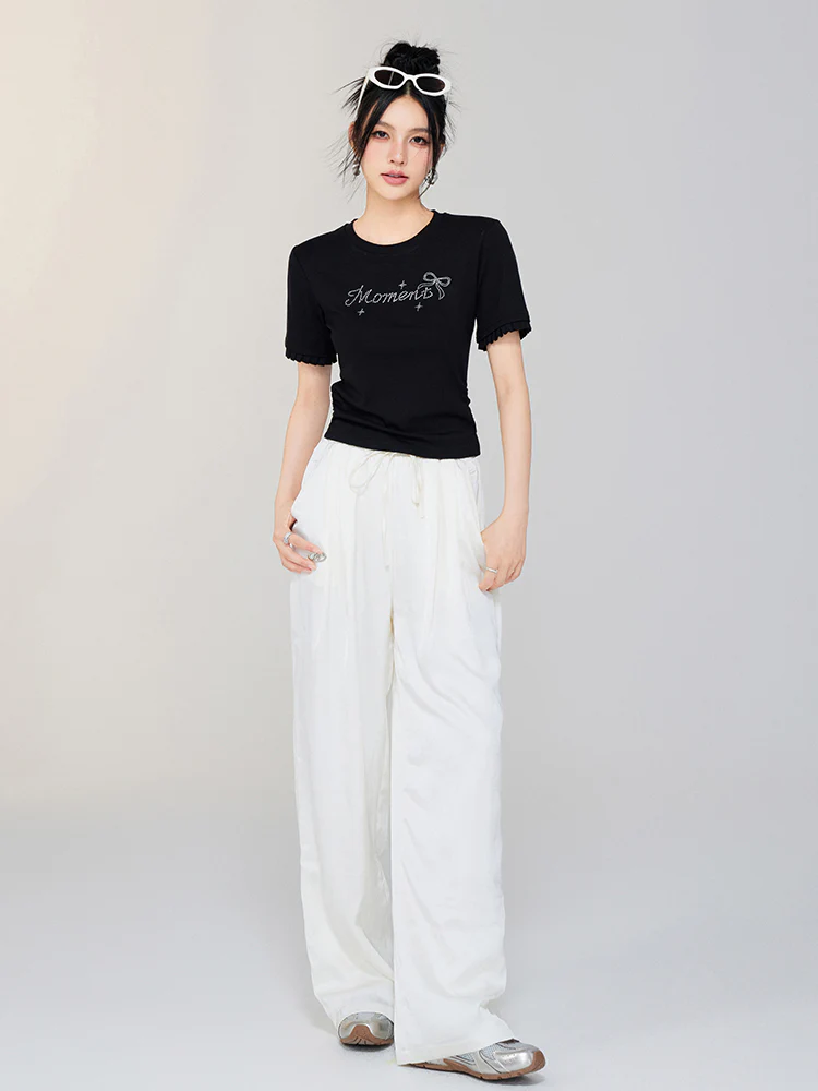 Ice Silk Drapey Elastic Waist Wide-leg Pants