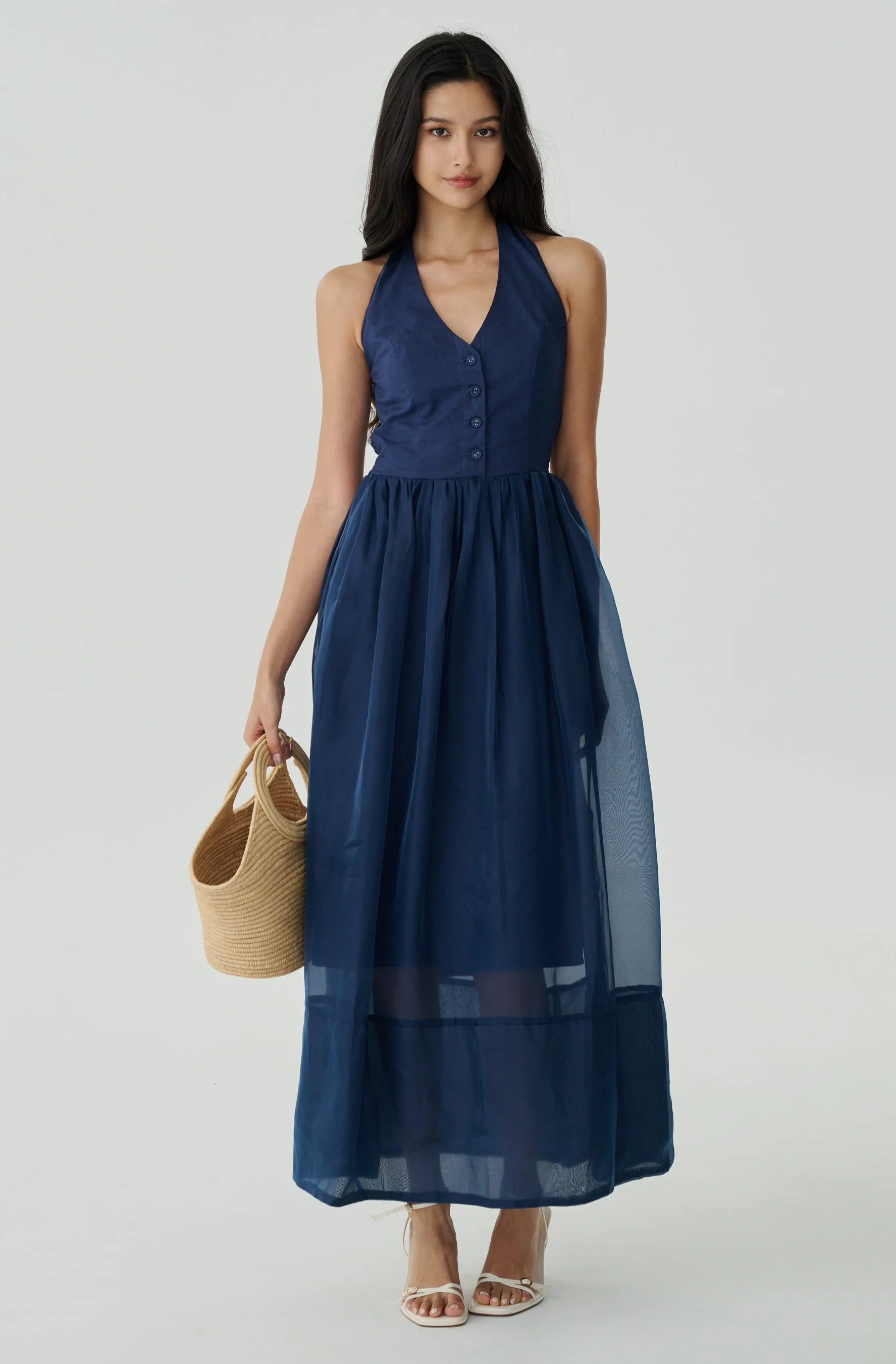 Rythm of love halter maxi dress in navy blue