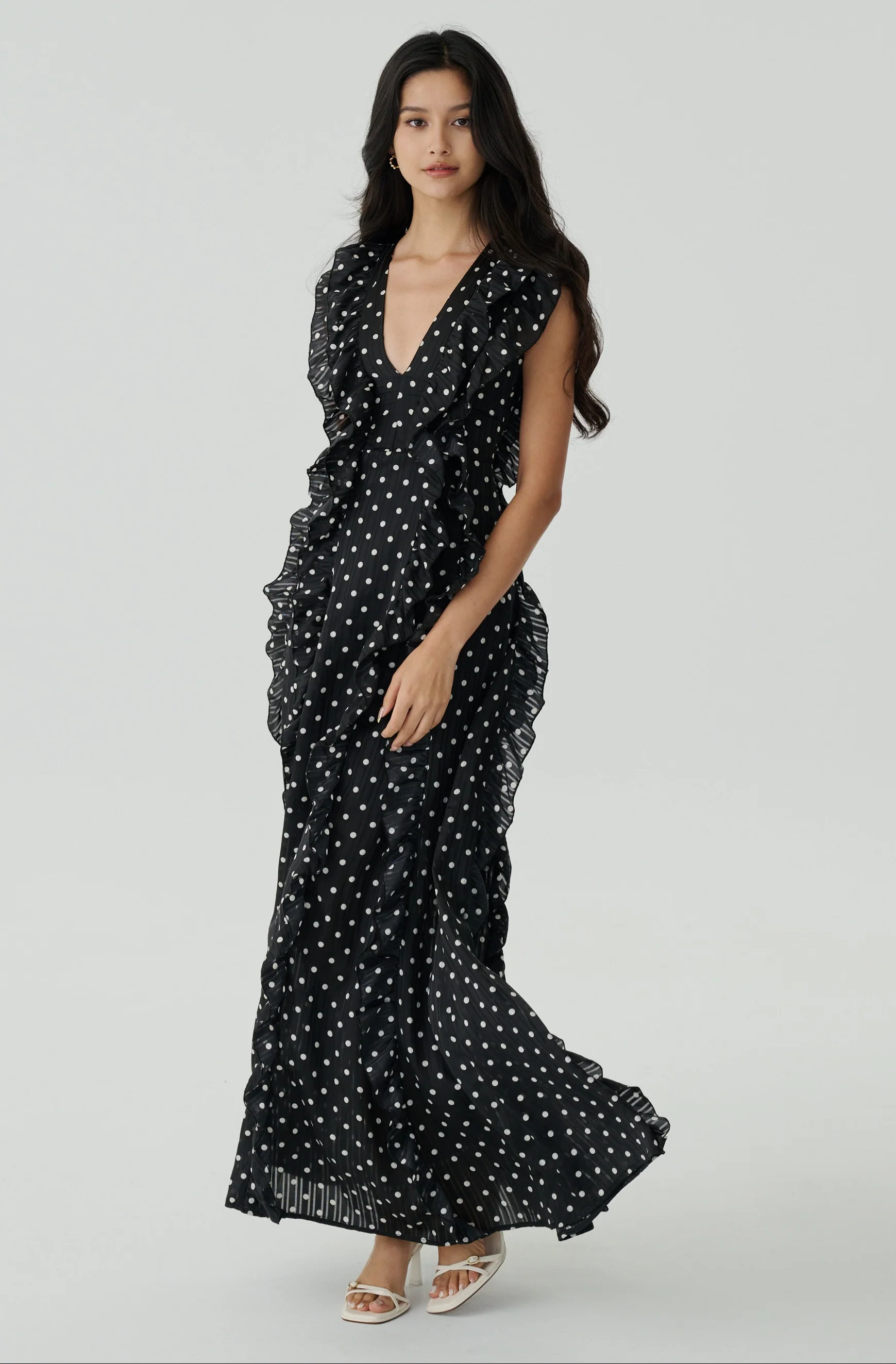 Anything but love polka dots chiffon maxi dress