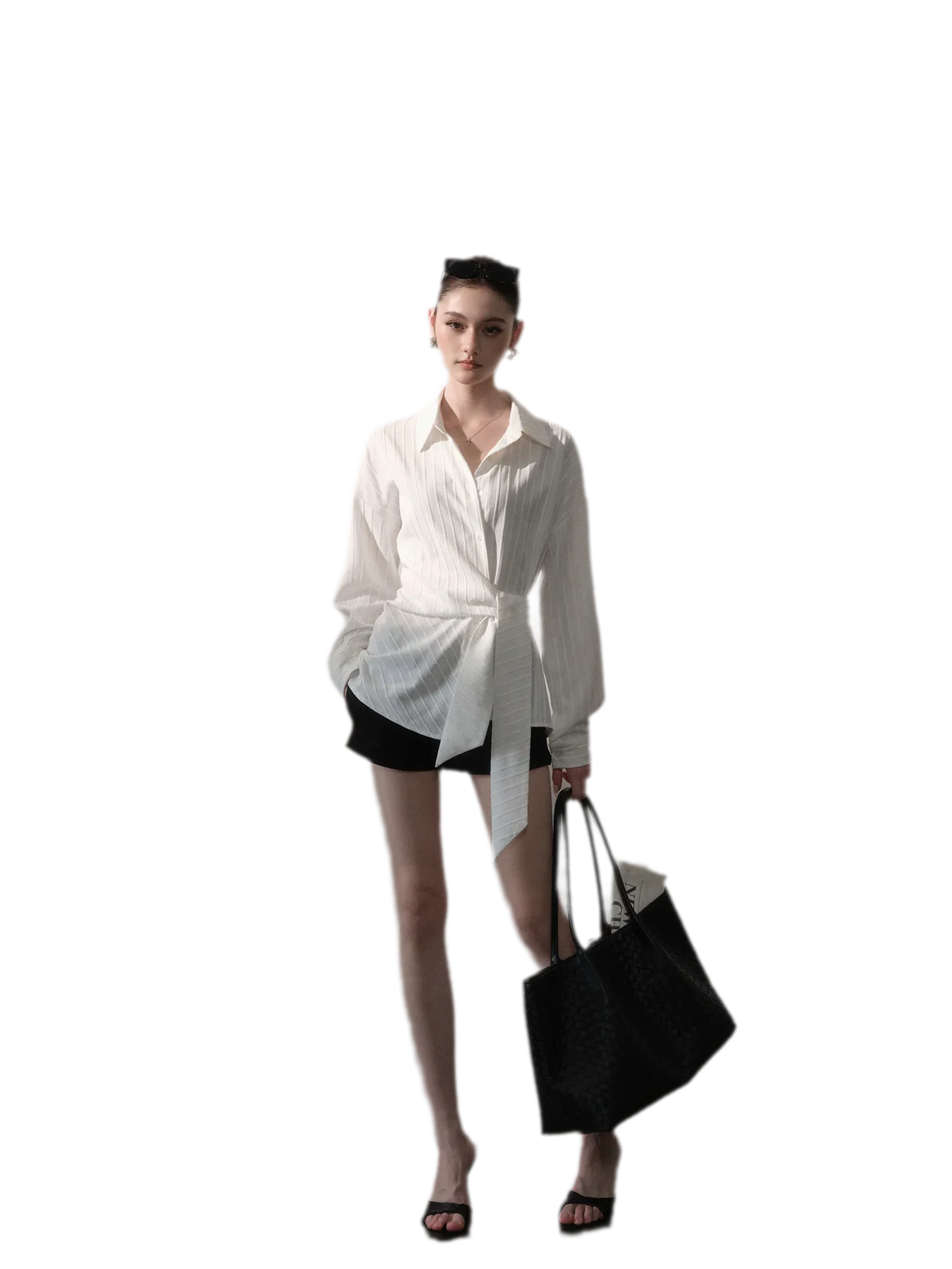 Vertical Striped Tie-Waist Shirt