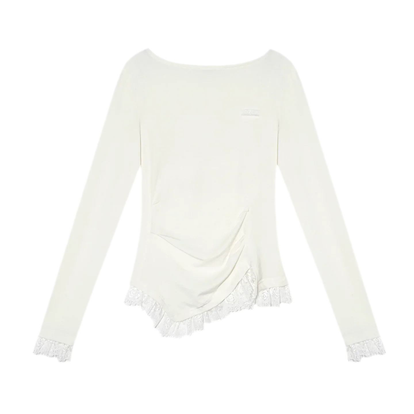 Lace Panel Ruched Hem Top