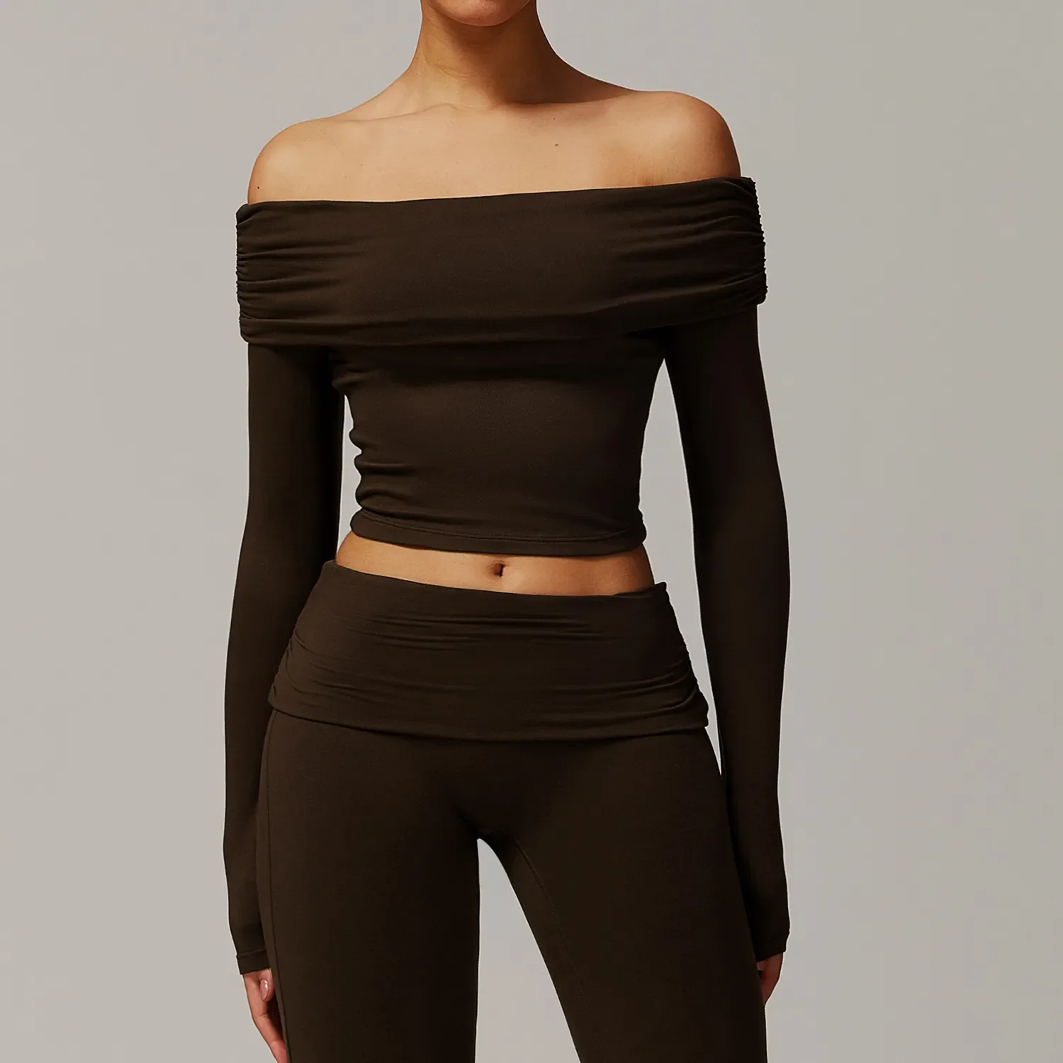 One-shoulder Long Sleeve Yoga Crop Top