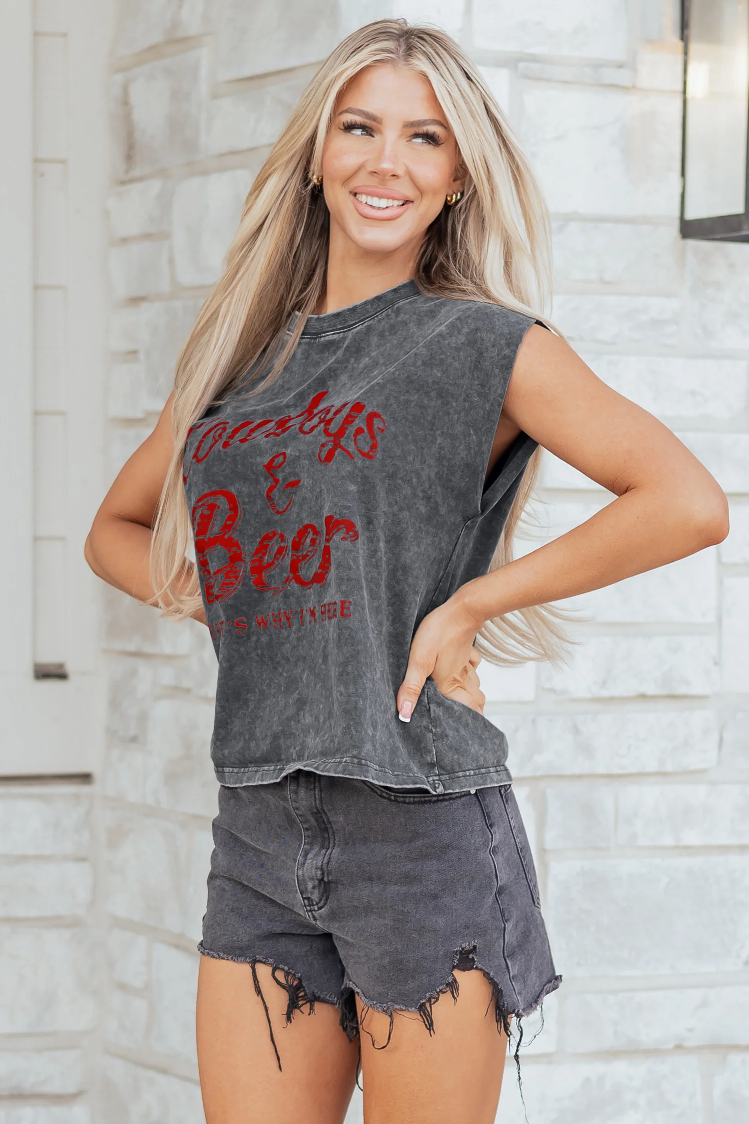 Cowboy & Beer Western Graphic Mineral Wash Tank Top