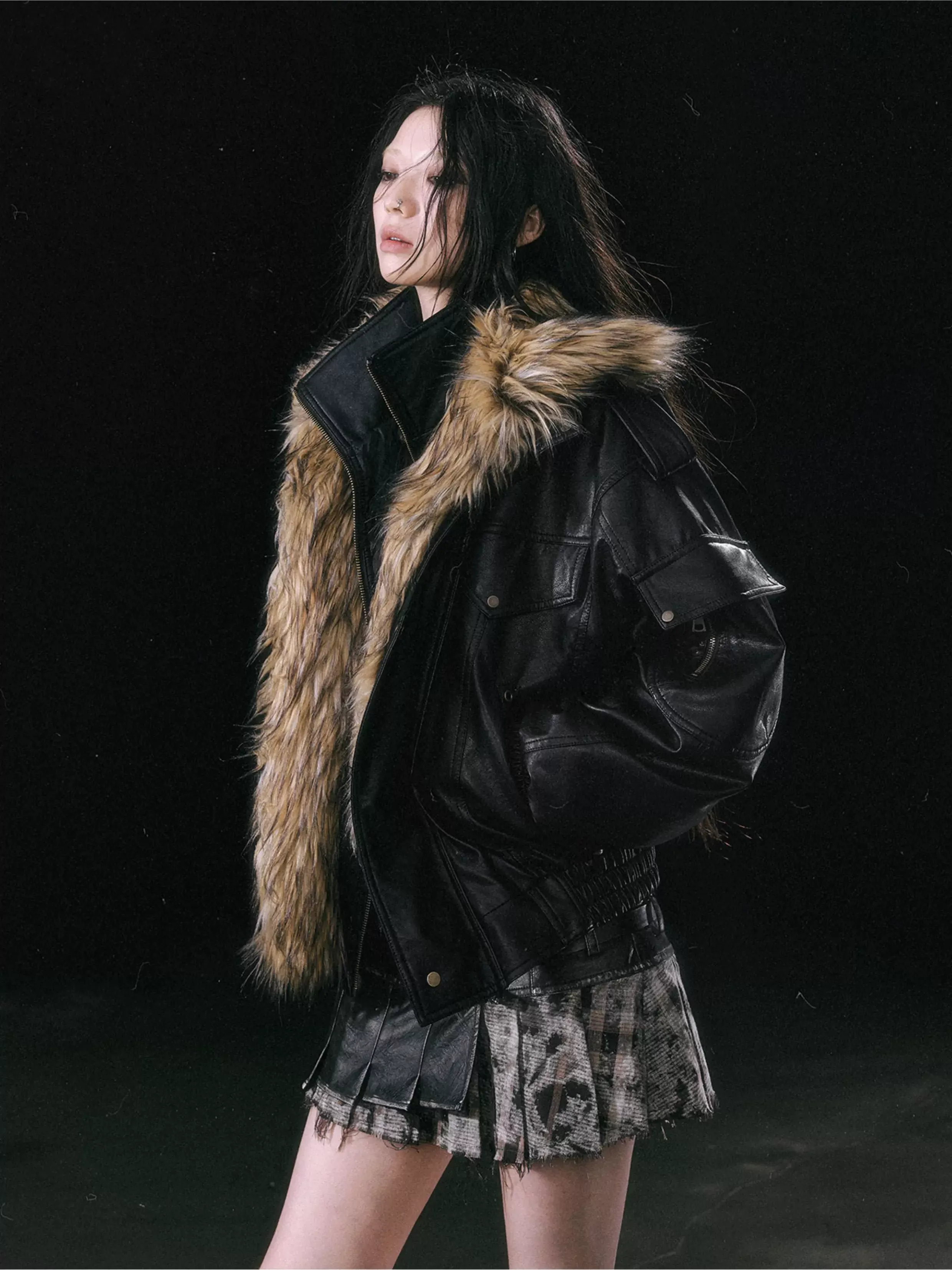 Detachable Fur Collar Flight Jacket