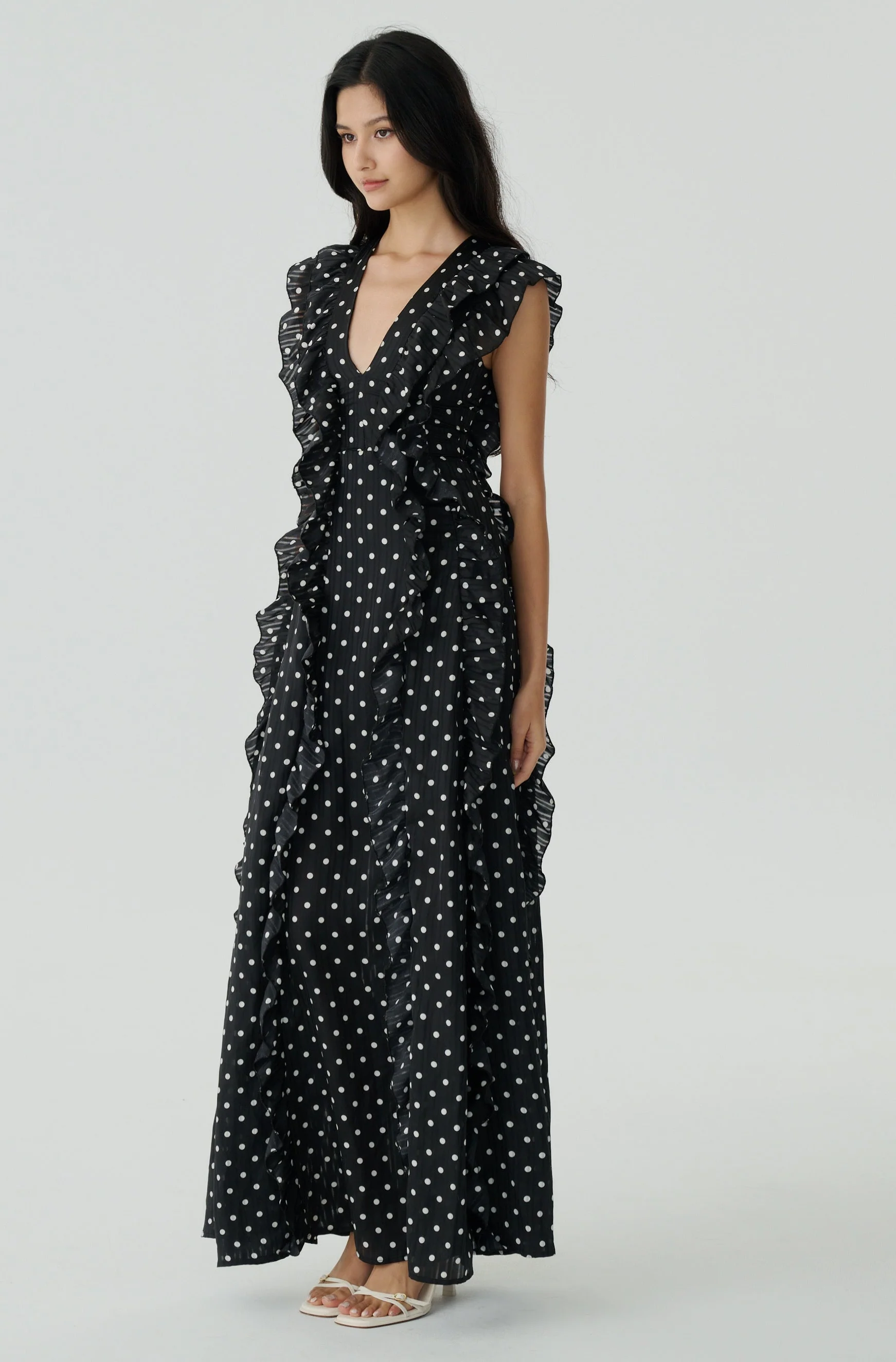 Anything but love polka dots chiffon maxi dress