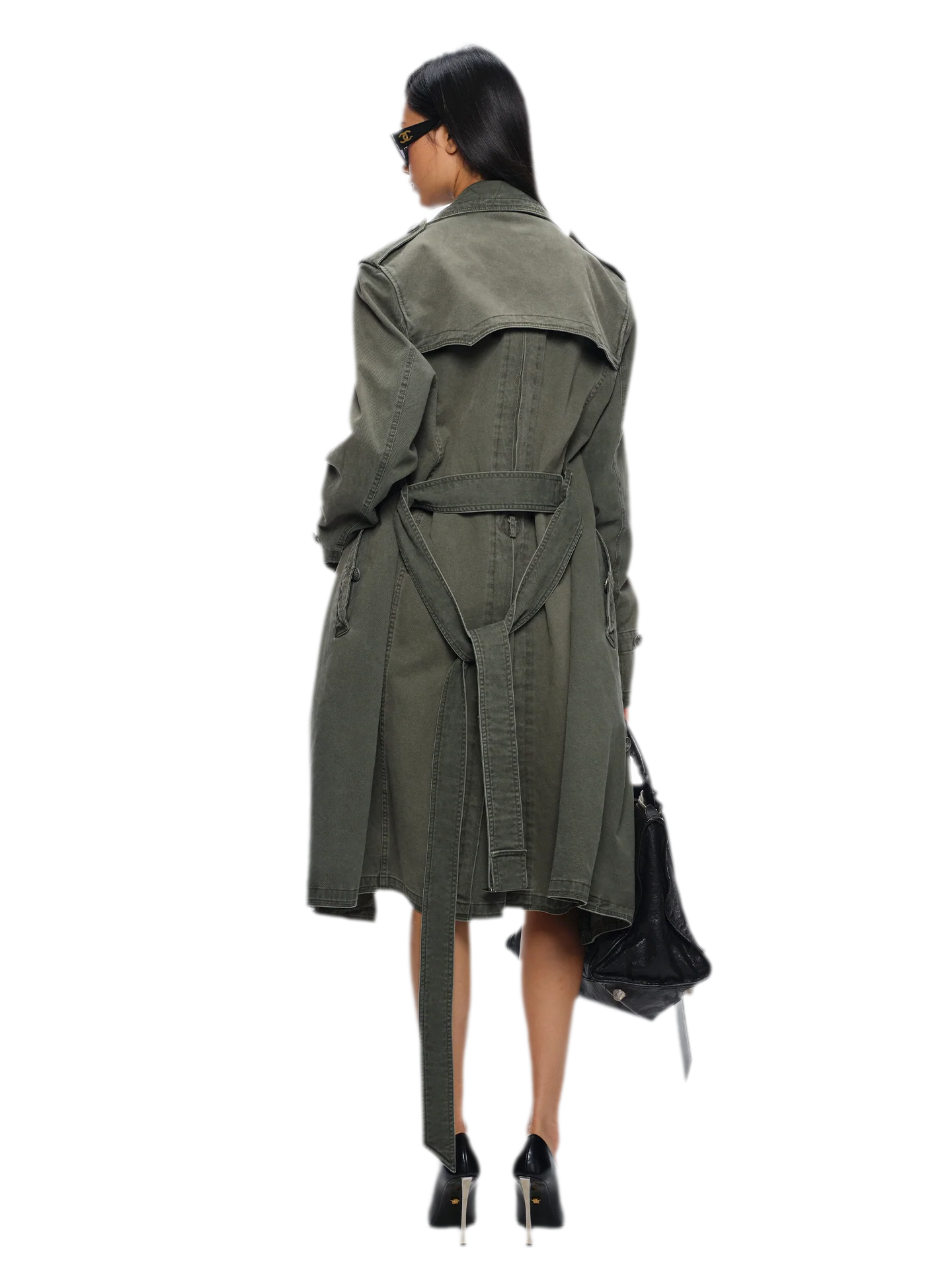 Washed Military Green Trench Coat