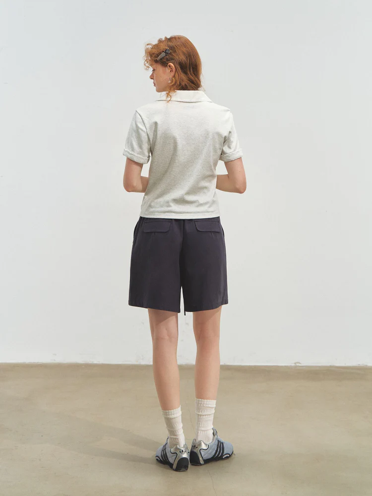 Fake Two-Piece Elastic-Waist Knee-Length Pants