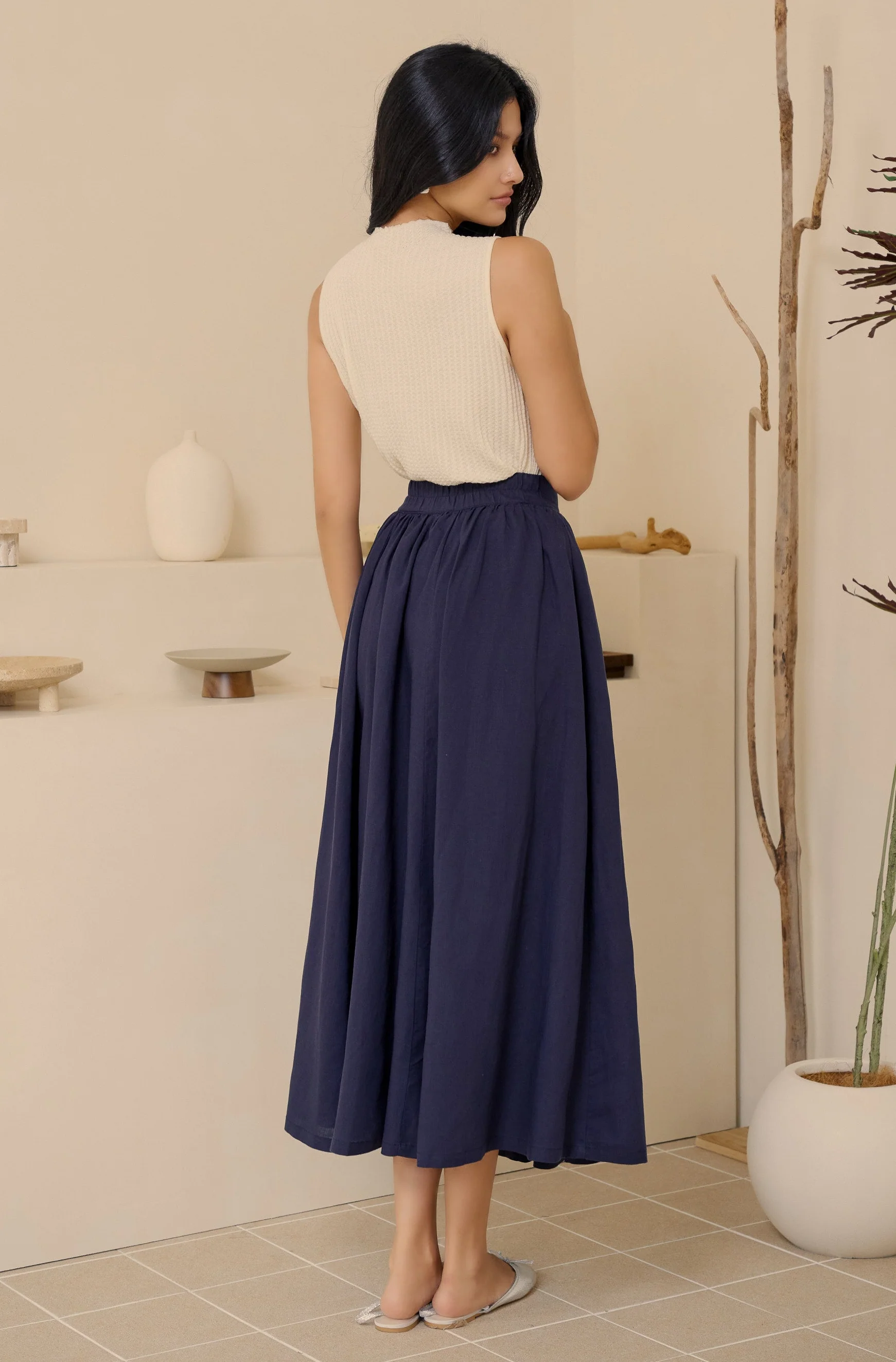 False alarm linen skirt in navy