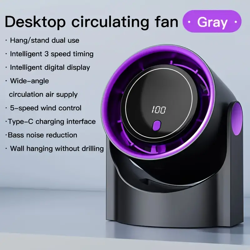 100 speed adjustable high speed turbine fan digital display rechargeable USB Fan - wall mountable