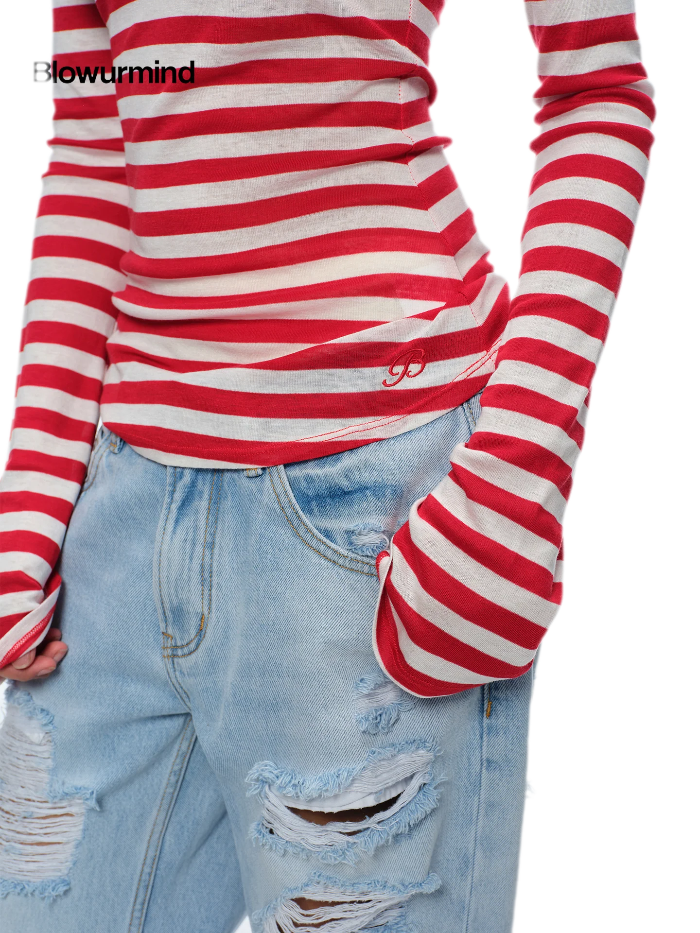 Wool V-Neck Striped T-Shirt