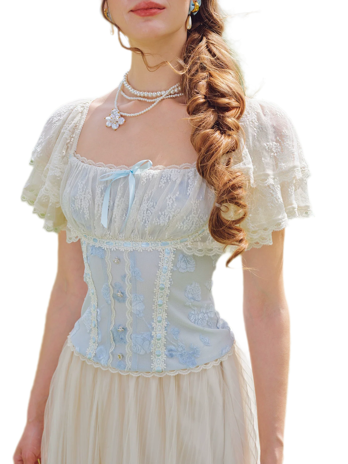 Lace Ruffle Fitted Top