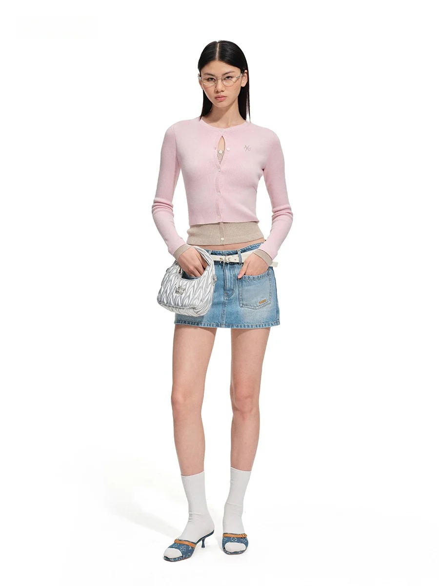 Lugano Wool Blend Contrast Layered Knit Cardigan