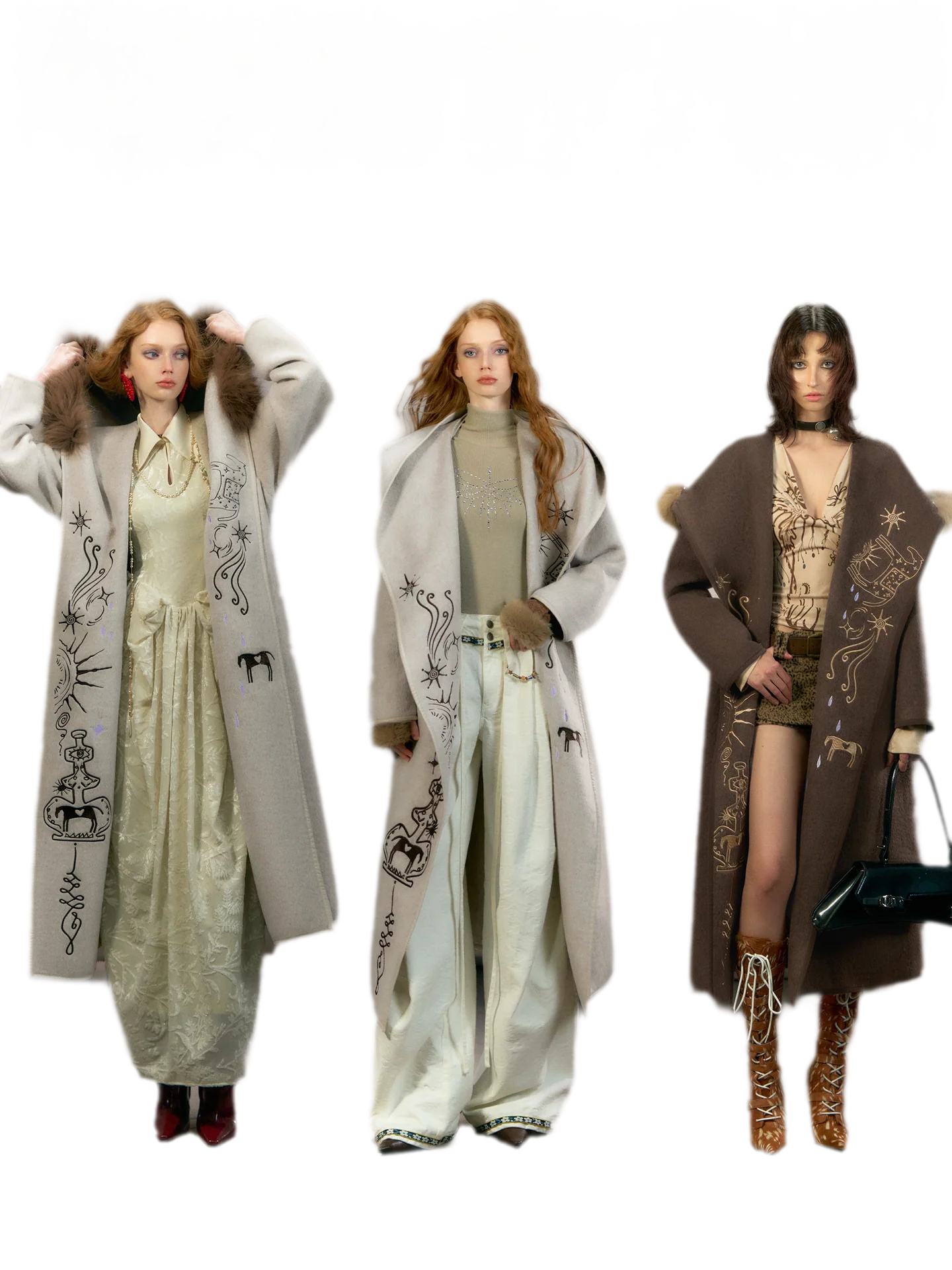 Embroidered Hooded Wool Coat