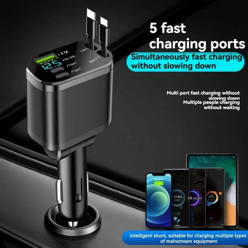 5-in-1 Retractable Fast Car Charger