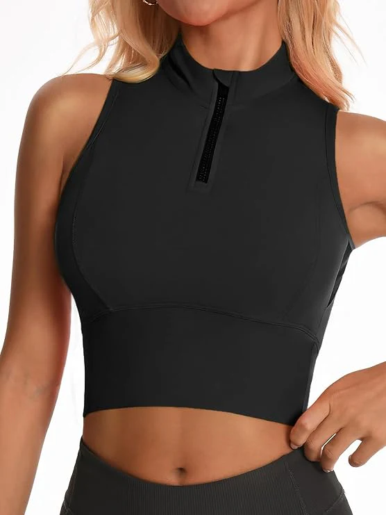 Half-Zip Stand-up Collar Crop Tank