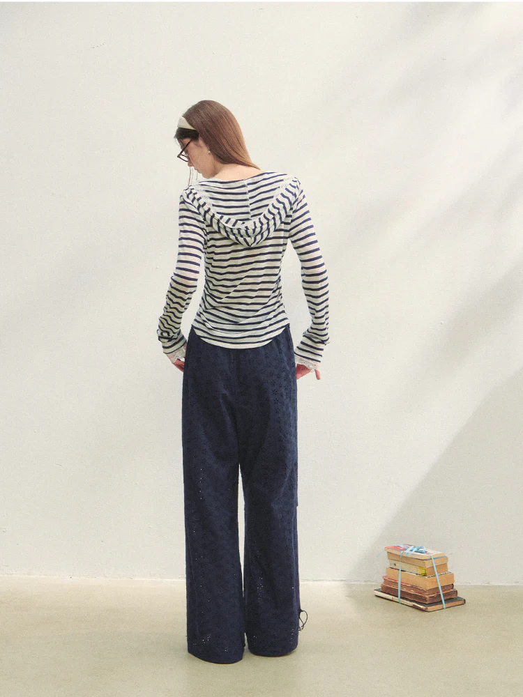 Hollow Embroidery Tie-up Casual Pants