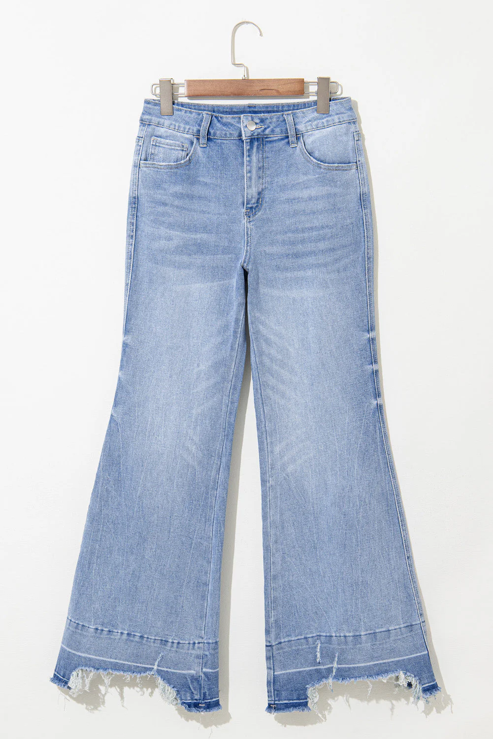 Acid Wash Raw Hem High Waist Flared Jeans