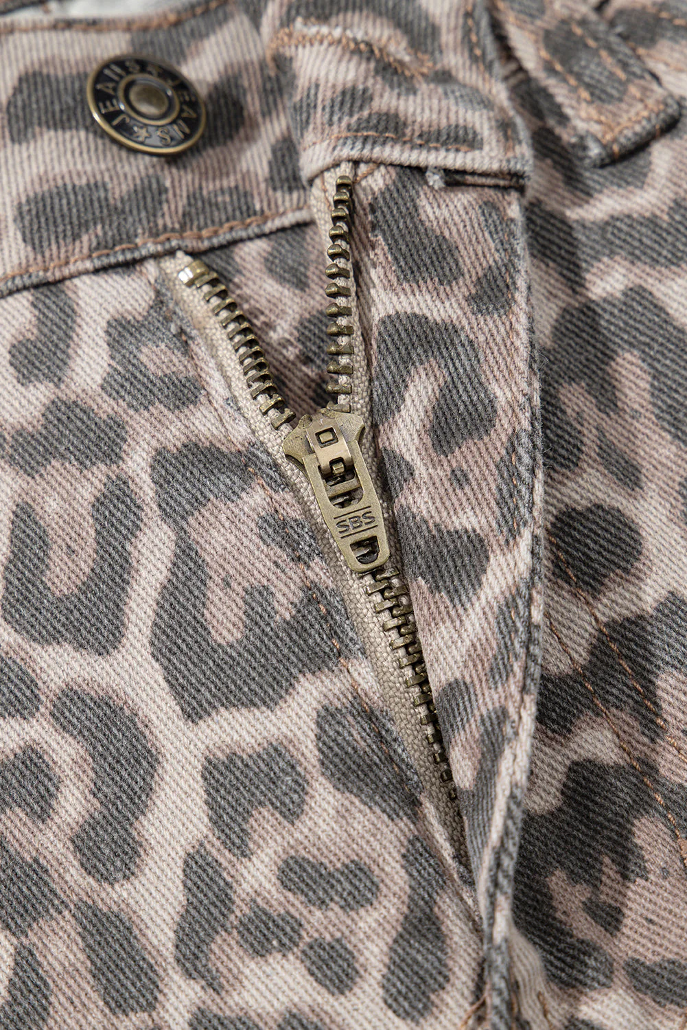 Brown Leopard Frayed Edge Wide Leg High Waist Jeans